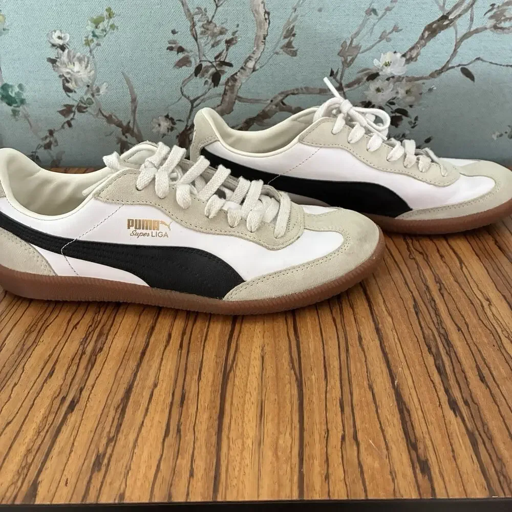 Puma Super Liga OG Retro Mens Sneakers White Black Gum Sole 356999-12 Size 9